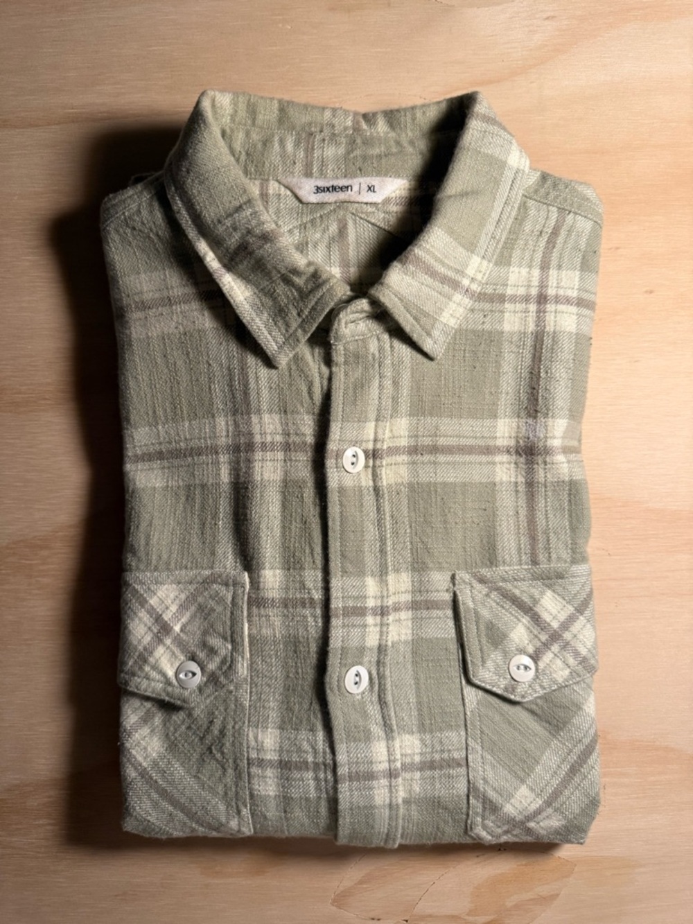 3sixteen Olive and Cream Plaid Button-Down Shirt